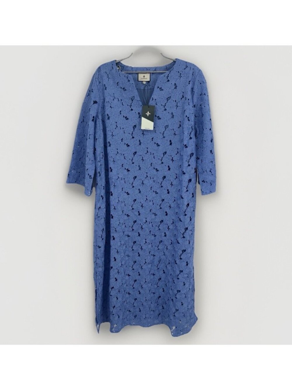 Tuckernuck Riviera Blue Jamie Midi Dress size XL V-Neck Floral Lace Eyelet NWT